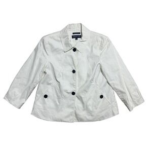 Jones New York Signature Jacket Womens 8 White Stretch 3/4 Sleeve Button Front